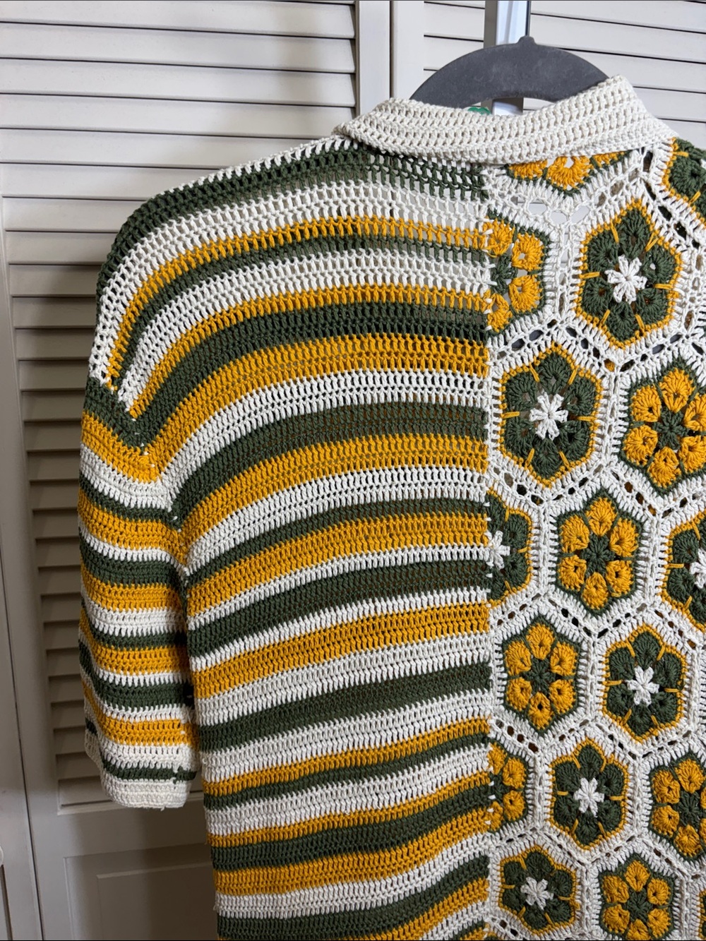 FARM Rio Cream, Mustard & Olive Crochet Button-Up Sweater - Picture 10 of 16
